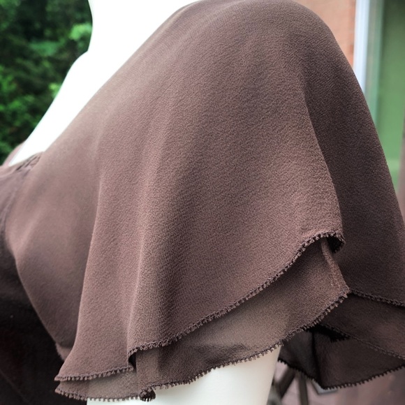 Lauren Raplh Lauren brown Rayon blouse top W Brown Sheer Flare Cap Sleeves US M - Picture 2 of 8